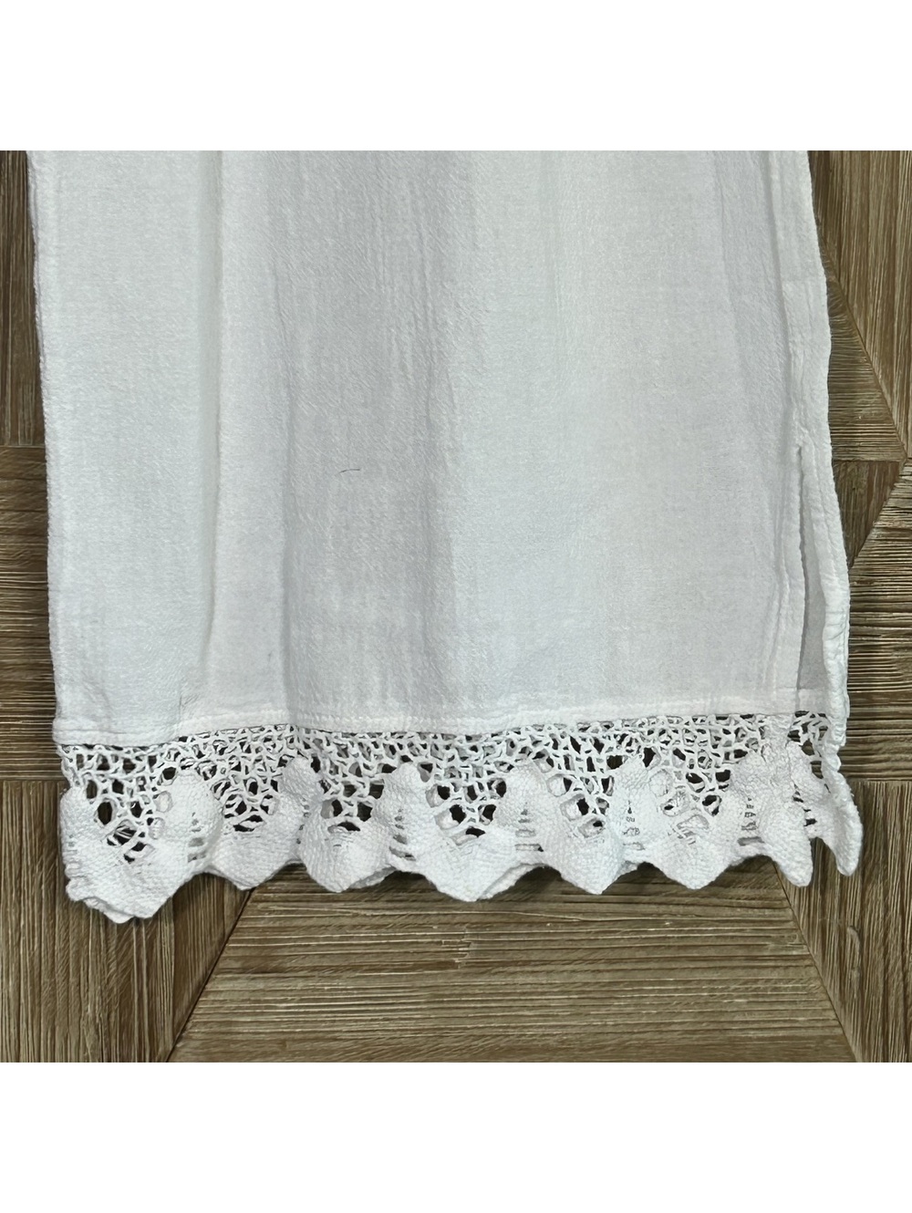 Boho Chic White Cotton Gauze Wide Leg Crop Pants Embroidered Lace Plus Size 1X - Picture 2 of 5
